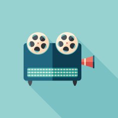 Retro video projector flat square icon with long shadows