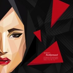 illustration with an asian woman face in low-polygonal style