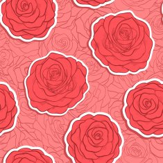 beautiful seamless pattern in red roses with contours N2