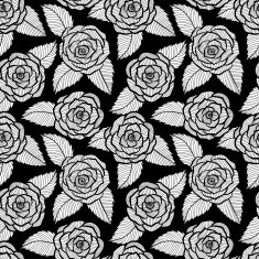 beautiful seamless black and white pattern in roses leaves lace
