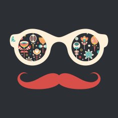 Hipster vintage sunglasses with flowers on dark background