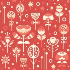 Seamless pattern with colorful flowers on red background N2