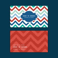 Vector colorful ikat chevron horizontal frame pattern business cards set