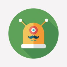 Robot flat round icon with long shadows Set 7