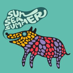 Colorful dog with sun sea summer banner