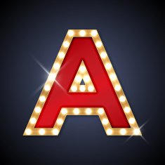 Letter A in shape of retro sing-board with lamps