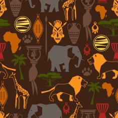 African ethnic seamless pattern with stylized icons