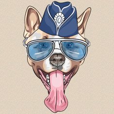 vector funny cartoon hipster dog American Akita