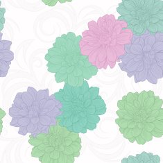 Seamless background with hand-drawn flowers of dahlia