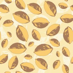 Pattern with leaves in pastel on yellow background