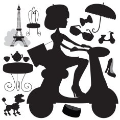 Girl on scooter in Paris vector illustration N3