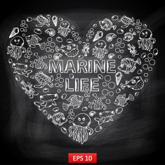 Chalk board Marine Life in the form of heart N2