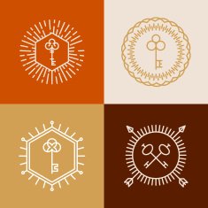 Vector linear badges in hipster style with keys