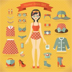 Hipster girl vector set N2
