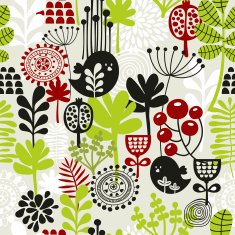 Seamless pattern with cute birds and flowers