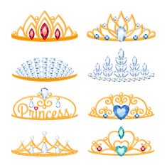 Set of beautyful golden tiaras with gemstones