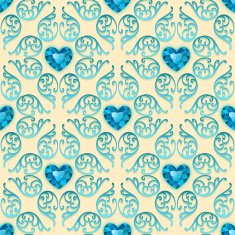 Ornate Seamless Pattern with Diamond Hearts