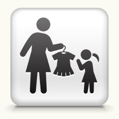 Square Button with Mother & Daughter Shopping
