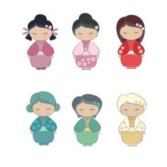 Set of japanese girl in kimono N2