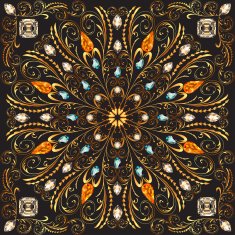 of a circular gold floral patterns and precious stones