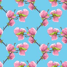 Beautiful seamless background with blooming magnolia tree branches