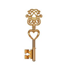 Golden Key with Heart Vector
