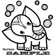 cartoon elephant with balls perform at circus black and white N2