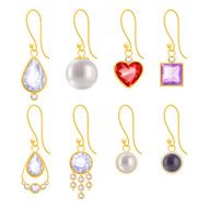 Set of assorted golden earrings with gemstones and pearls