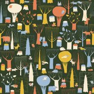 Wood Animals tapestry seamless pattern in retro colors N2
