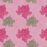 Red peony on pink background (Seamless pattern kimono style)
