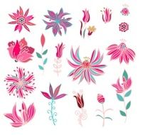 Set of vector flowers and decorative elements