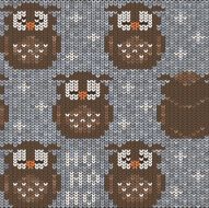 Grey knitted sweater with sleeping owls Seamless pattern