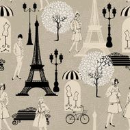 Seamless pattern - Effel Tower street lights old fashioned girls