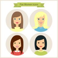Flat Women Characters Circle Icons Set