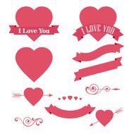 Happy Valentines Day design element Ornaments Hearts Ribbon and Arrow