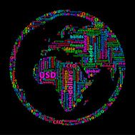 World Map Globe on Business and Finance Word Cloud N2