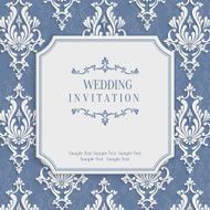 Vector Grey 3d Vintage Invitation Card with Floral Damask Pattern N4