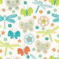 Seamless pattern with butterflies and dragonflies