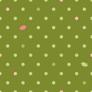 Polka dots with birds seamless pattern - green and pink