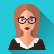 Flat style square shaped female character icon with shadow N29