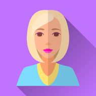 Flat style square shaped female character icon with shadow N30
