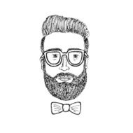Hipster man portrait hand drawn ink vector illustration