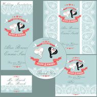 Wedding design template withf Paisley border cartoon wedding hea