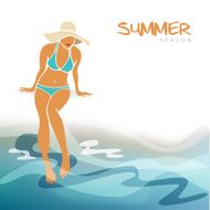 Summer holiday vacation card young woman on the beach vector