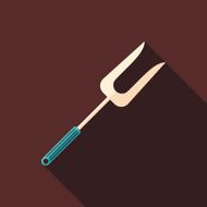 Barbecue fork flat square icon with long shadows