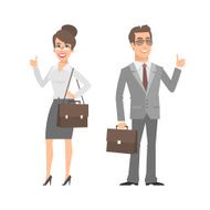 Businessman and businesswoman showing thumbs up