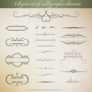 Filigree set of calligraphic elements for vintage design Vector