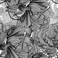 seamless vector pattern of monochrome fantastic flowers
