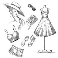 fashion illustration collection of summer clothing and accessories
