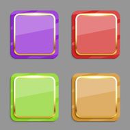 Vector color square buttons with golden frame